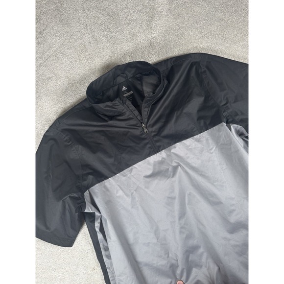 Men' s GOLF Climastorm ADIDAS Size XL Short Sleeve Rain Wind Jacket Black Gray - Picture 1 of 10